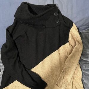 Lane Bryant Black and Tan Cowl Neck Sweater